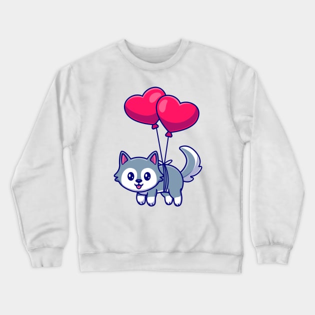 Cute Husky Dog Floating With Heart Balloons Crewneck Sweatshirt by Catalyst Labs